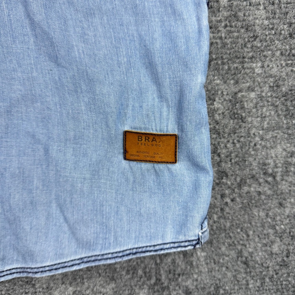 Brax Feel Good Mens XXL Light Wash Denim Look Long Sleeve Button Down Shirt - Picture 6 of 13